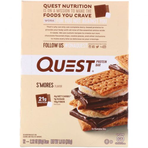 Quest Nutrition, Протеиновые батончики со вкусом зефира, 12 шт по 60 г