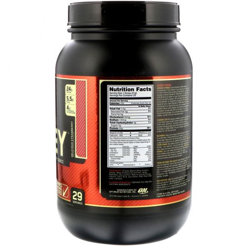 Optimum Nutrition, 100% сыворотка, золотой стандарт, вкусная клубника, 2 фунта (909 г)