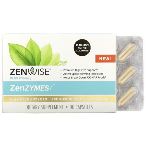 Zenwise Health, ZenZYMES+, Digestive Enzymes + Pre & Probiotics + Botanicals, 90 Capsules