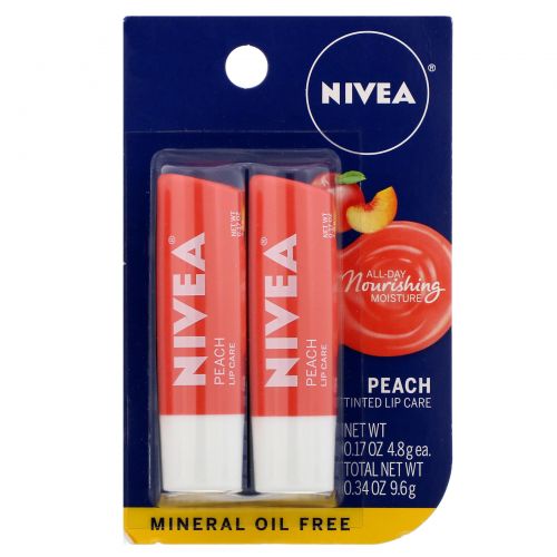 Nivea, Tinted Lip Care, Peach, 2 Pack, 0.17 oz (4.8 g) Each