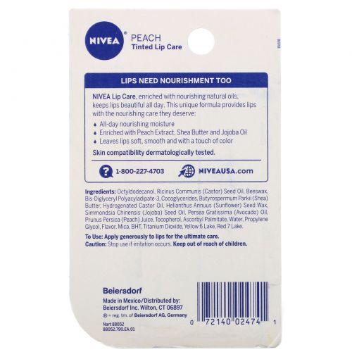 Nivea, Tinted Lip Care, Peach, 2 Pack, 0.17 oz (4.8 g) Each