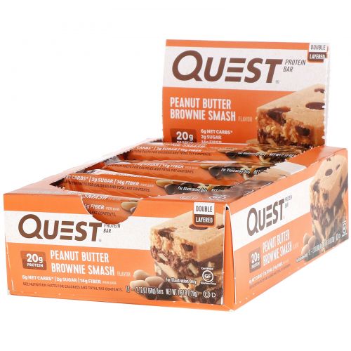 Quest Nutrition, Double Layered Protein Bar, Peanut Butter Brownie Smash, 12 Bars, 2.12 oz (60 g) Each