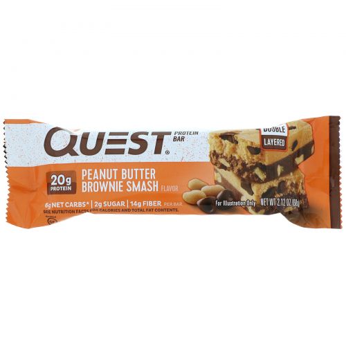 Quest Nutrition, Double Layered Protein Bar, Peanut Butter Brownie Smash, 12 Bars, 2.12 oz (60 g) Each