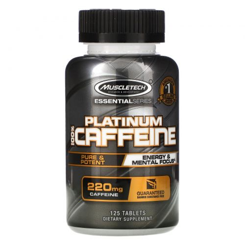 Muscletech, Essential Series, Platinum 100% Caffeine, 200 mg, 125 Tablets