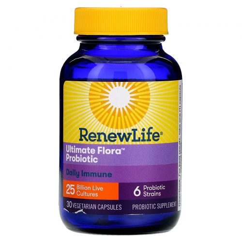 Renew Life, Ultimate Flora Probiotic, Daily Immune, 25 миллиардов живых культур, 30 вегетарианских капсул