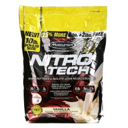 Muscletech, Серия "Достижение", Nitro-Tech, Изолят молочной сыворотки для наращивания сухой мышечной массы, Ваниль, 10 фунтов (4,54 кг)