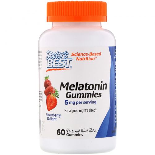 Doctor's Best, Жевательные таблетки с мелатонином, клубничное наслаждение, 5 мг, 60 жевательных таблеток