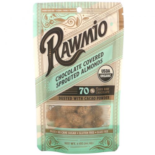 Rawmio, Chocolate Covered Sprouted Almonds, 2 oz (56.7 g)