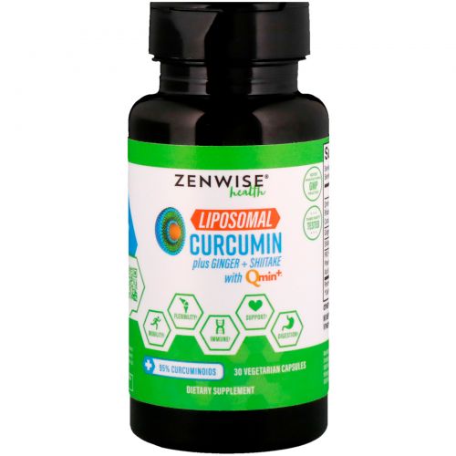 Zenwise Health, Liposomal Curcumin plus Ginger + Shiitake with Qmin+, 30 Vegetarian Capsules