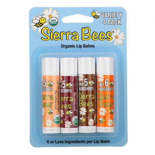 Sierra Bees, Органические бальзамы для губ с разными запахами, 4 шт. в упаковке, 4,25 г каждый