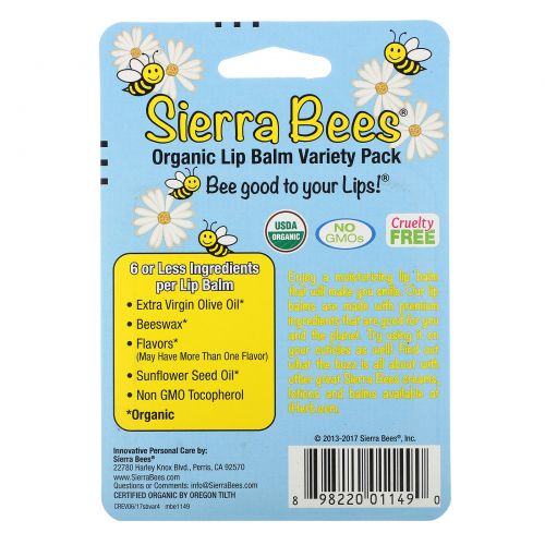 Sierra Bees, Органические бальзамы для губ с разными запахами, 4 шт. в упаковке, 4,25 г каждый