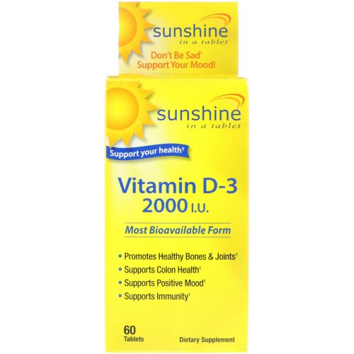 Sunshine, Vitamin D-3, 2000 IU, 60 Tablets