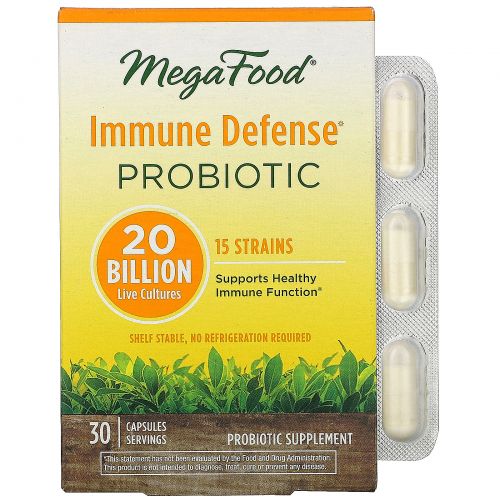 MegaFood, Пробиотическая добавка, иммунная защита, 30 капсул