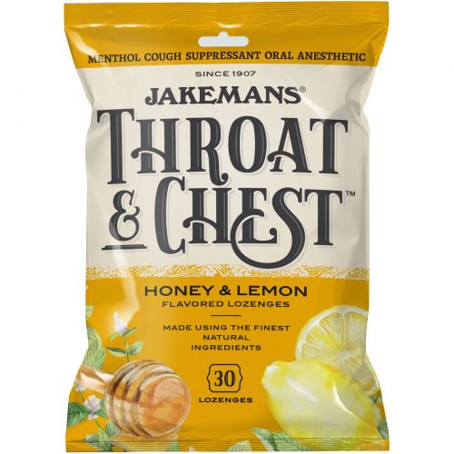 Jakemans, Леденцы от кашля Throat & Chest со вкусом меда и лимона, 30 леденцов