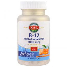 KAL, B-12  Methylcobalamin, Tangerine, 1000 mcg, 90 Micro Tablets