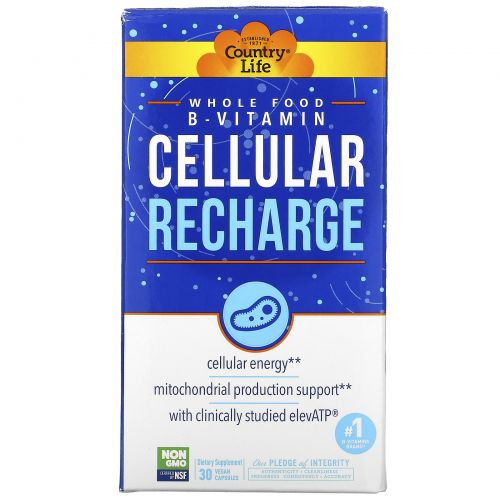 Country Life, Whole Food B-Vitamin, Cellular Recharge, 30 Vegan Capsules