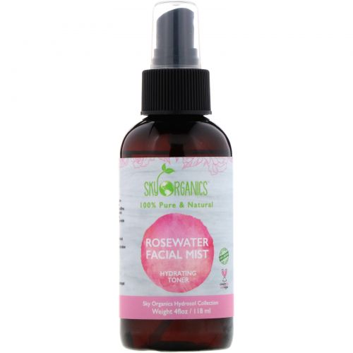 Sky Organics, Rosewater Toner, 100% Pure Organic, 4 fl oz (118 ml)