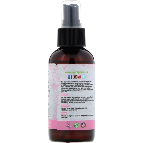 Sky Organics, Rosewater Toner, 100% Pure Organic, 4 fl oz (118 ml)