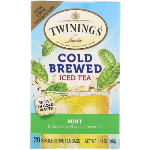 Twinings, Чай холодной заварки, зеленый чай с мятой, 20 пакетиков, 1,41 унции (40 г)