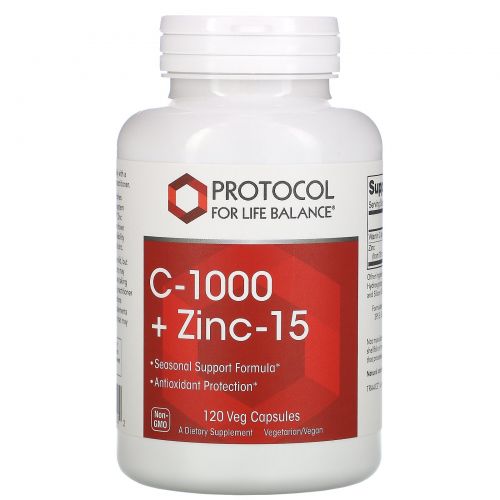 Protocol for Life Balance, C-1000 + Zinc-15, 120 Veg Capsules