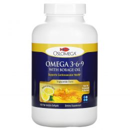 Oslomega, Omega 3-6-9 с маслом бурачника, с натуральным вкусом лимона, 180 мягких желатиновых капсул