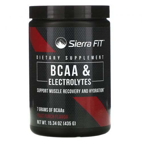 Sierra Fit, Аминокислоты с разветвленными цепями (BCAA) и электролиты, 7 г BCAA, фруктовый пунш, 435 г (15,34 унции)
