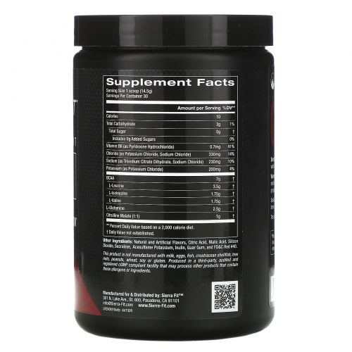 Sierra Fit, Аминокислоты с разветвленными цепями (BCAA) и электролиты, 7 г BCAA, фруктовый пунш, 435 г (15,34 унции)