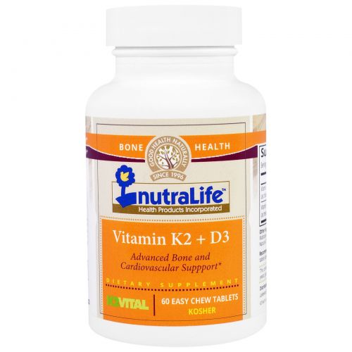 NutraLife, Витамины K2 и D3, 60 легко разжевываемых таблеток
