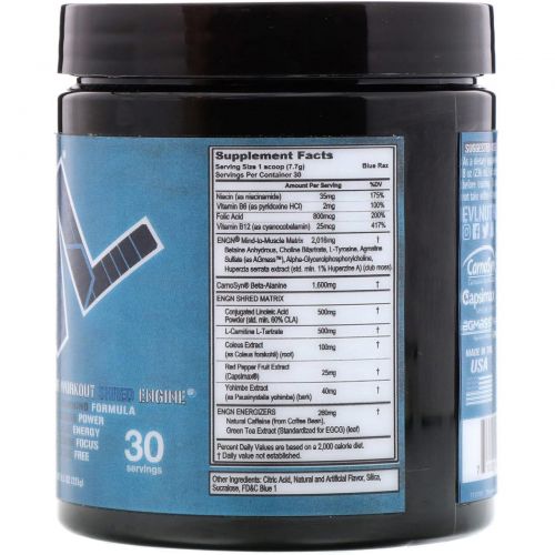 EVLution Nutrition, ENGN Shred, предтренировочный Blue Raz, 231 г (8,1 унций)