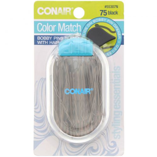 Conair, Однотонные невидимки, черные, 75 шт.