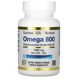 California Gold Nutrition, Омега 800, Рыбий жир фармацевтического класса, 80% EPA / DHA, Триглицеридная форма, Немецкая обработка, Без холестерина, 1000 мг, 30 рыбных желатиновых мягких гелей