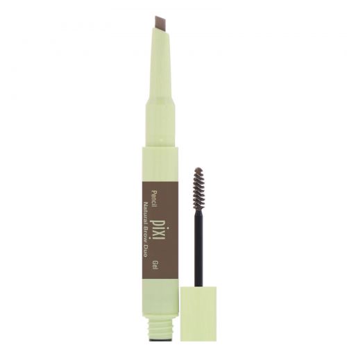 Pixi Beauty, Natural Brow Duo, 2-в-1 карандаш и гель, натуральный коричневый цвет, водонепроницаемый, карандаш 0.12 г (0.004 унции) – гель 2.5 мл (0.084 жидкой унции)