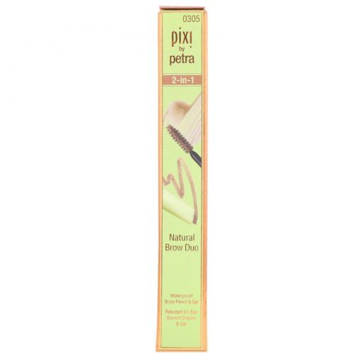 Pixi Beauty, Natural Brow Duo, 2-в-1 карандаш и гель, натуральный коричневый цвет, водонепроницаемый, карандаш 0.12 г (0.004 унции) – гель 2.5 мл (0.084 жидкой унции)