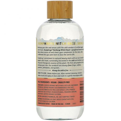 Humphrey's, Witch Hazel, Alcohol Free Toner with Grapefruit, Recharge, 8 fl oz (236 ml)