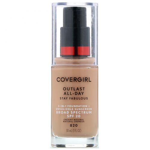 Covergirl, Outlast All-Day Stay Fabulous, тональная основа 3 в 1, оттенок 820 «Натуральный кремовый», 30 мл (1 жидк. унция)