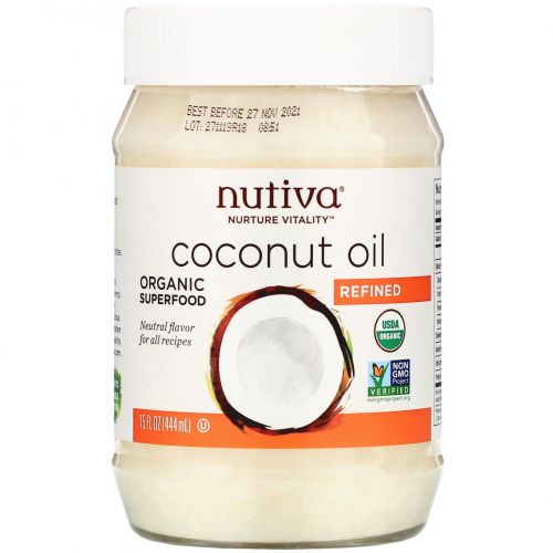Nutiva, Органическое кокосовое масло, рафинированное, 15 жидких унций (444 мл)