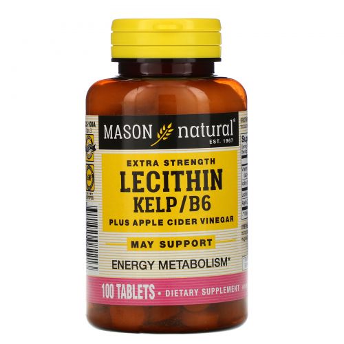 Mason Natural, Lecithin with Kelp/B6 Plus Cider Vinegar Extra Strength, 100 Tablets