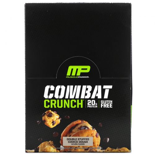 MusclePharm, Combat Crunch, двойная начинка с песочным тестом, 12 батончиков по 2,22 унц. (63 г)