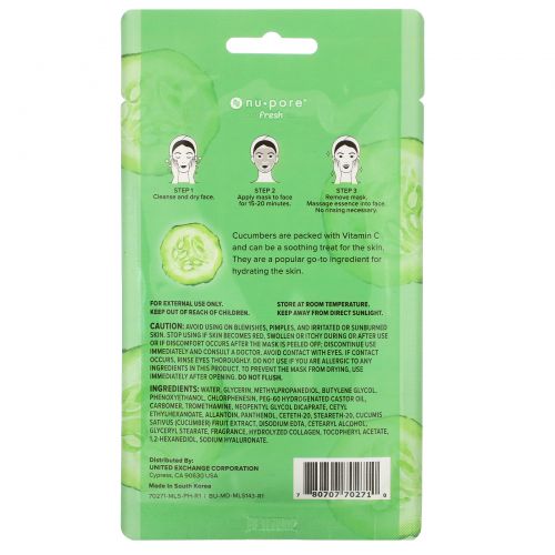 Nu-Pore, Girl's Night In Sheet Mask, Cucumber, 1 Sheet