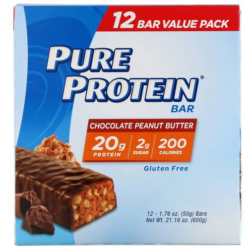 Pure Protein, Pure Protein Bar, Chocolate Peanut Butter, 12 bars, 1.76 oz (50 g) Each