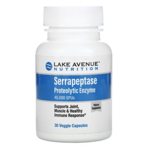 Lake Avenue Nutrition, Serrapeptase, Proteolytic Enzyme, 40,000 SPUs, 30 Veggie Capsules