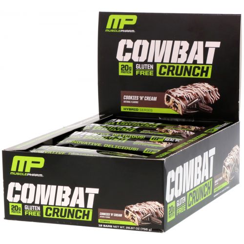 Muscle Pharm, Хрустящие батончики Combat с кремом, 12 батончиков по 2,22 унции (63 г)