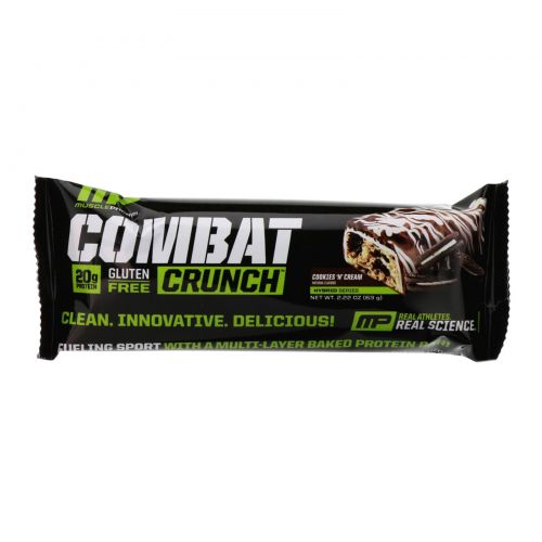 Muscle Pharm, Хрустящие батончики Combat с кремом, 12 батончиков по 2,22 унции (63 г)