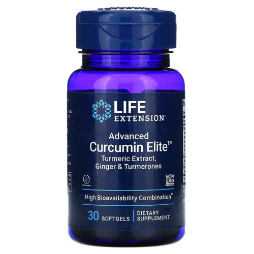 Life Extension, Advanced Curcumin Elite, экстракт куркумы, имбирь и турмероны, 30 мягких таблеток