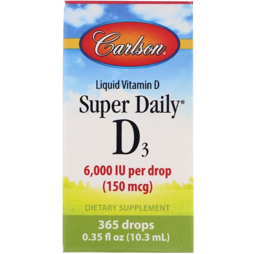 Carlson Labs, Super Daily D3, 6,000 IU, 0.35 fl oz (10.3 ml)