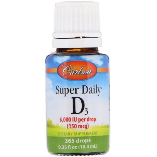 Carlson Labs, Super Daily D3, 6,000 IU, 0.35 fl oz (10.3 ml)