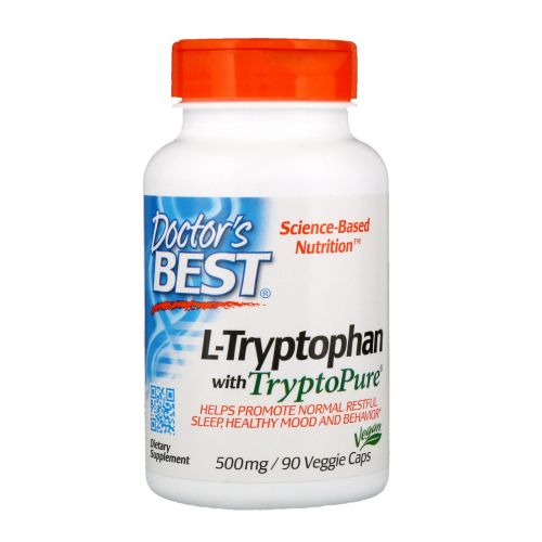 Doctor's Best, Лучший L-триптофан, 500 мг, 90 растительных капсул