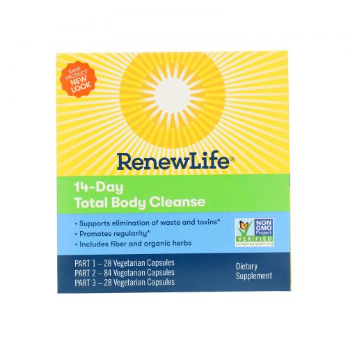 Renew Life, Organic Total Body Cleanse, полноценное 14-дневное очищение организма, программа, состоящая из 3 частей