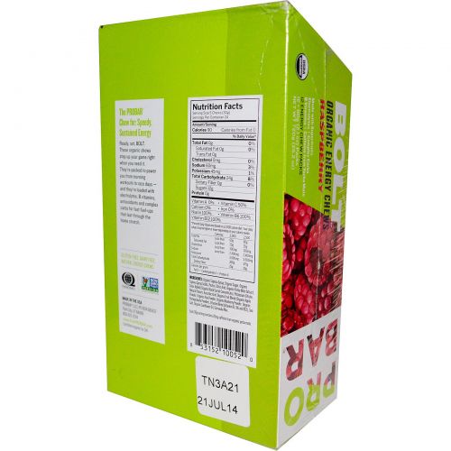ProBar, Bolt Organic Energy Chews, Raspberry with Caffeine, 12 Pouches, 10 Chews (2.1 oz each)