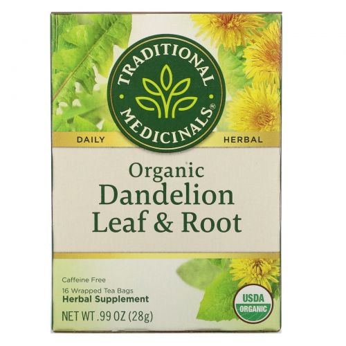 Traditional Medicinals, Органический чай Dandelion Leaf & Root без кофеина, 16 пакетиков, .99 унц. (28 г)